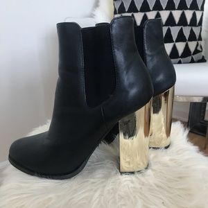 Forever 21 Black Booties with Gold Heel, size 8.5